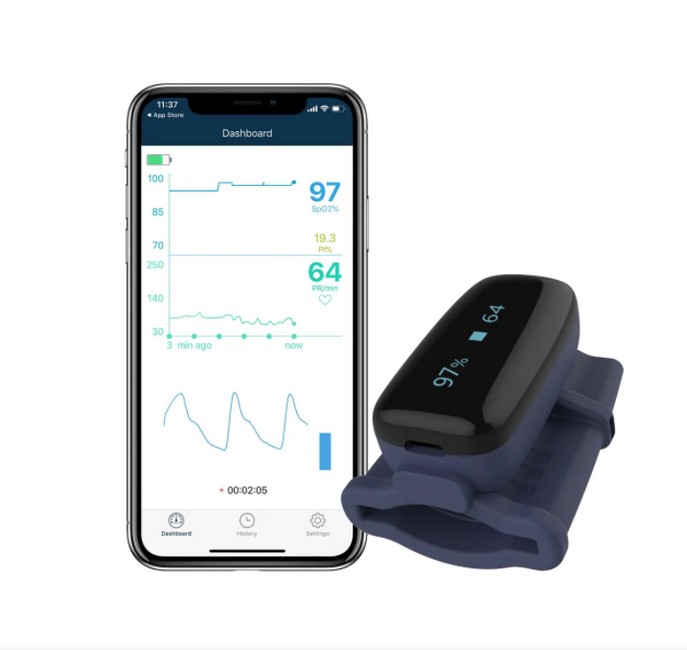 Bild von Oxyfit - Finger-Pulsoximeter mit OLED-Anzeige, Bluetooth und Perfusion Index (PI)