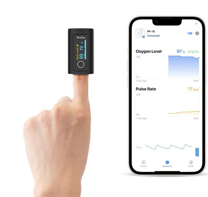 Picture of Fingertip pulse oximeter with OLED display, Bluetooth and Perfusion Index (PI)