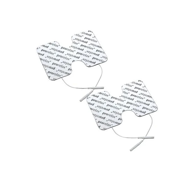 Zwei Sets von selbstklebenden Elektrodenpads mit Anschlusskabeln