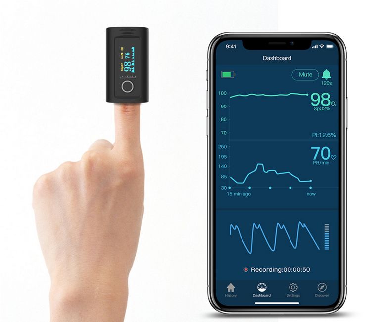 Fingertip pulse oximeter with OLED display, Bluetooth and Perfusion